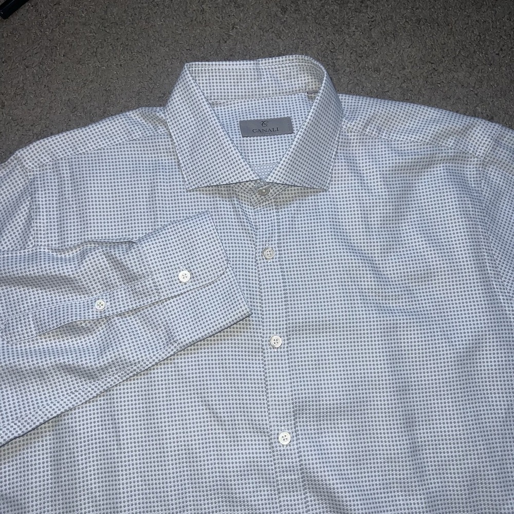 Canali Mens 2XL Blue Textured Dress Shirt Made In Italy Luxury Button Up